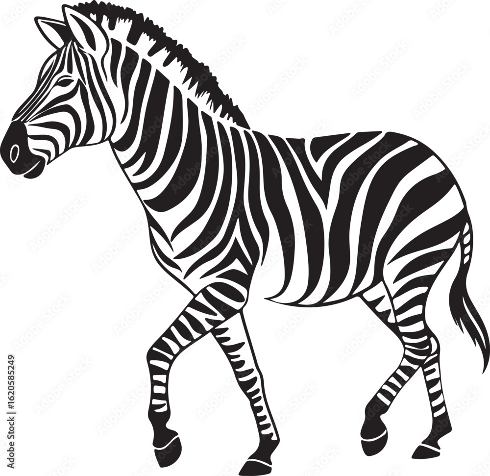 Obraz premium The image features a zebra positioned centrally, highlighting its unique striped pattern against a neutral background, Zebra vector style silhouette image