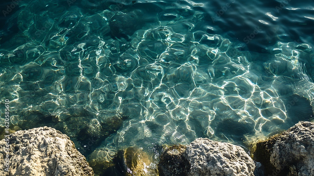 Obraz premium Crystal waters gently lapping against stone edges