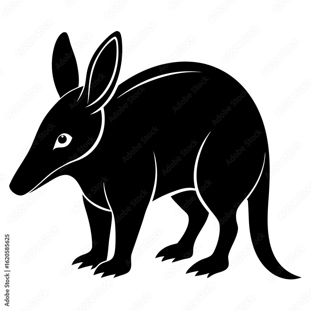 Fototapeta premium Aardvark vector clean black silhouette design white background