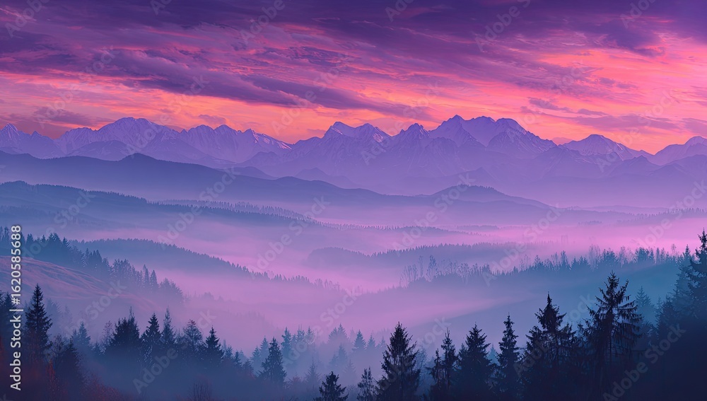 Obraz premium Misty mountain range at dawn (10)