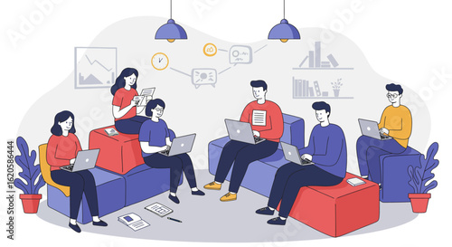 Group of People Working on Laptops Together.