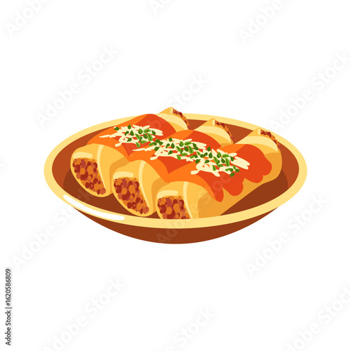 Delicious enchiladas with meat filling and toppings on a plate