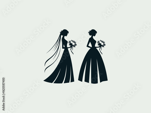 Elegant silhouette of bridal gown vector logo for luxury wedding boutiques