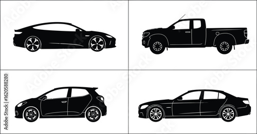 Set of car silhouettes isolated on white background