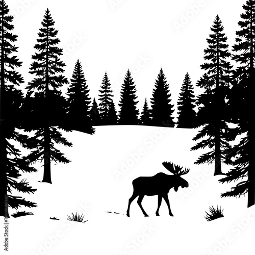 Silhouette of a moose walking 