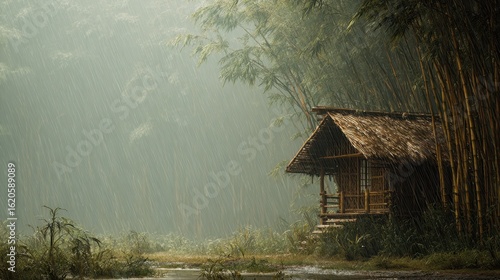 Bamboo hut rain forest monsoon Asia travel
