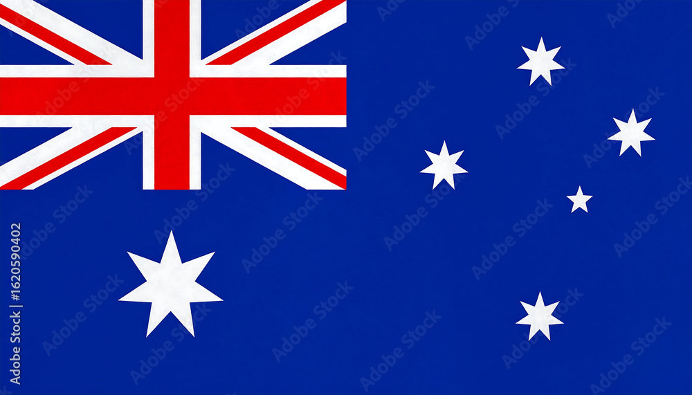 Fototapeta premium Australia flag with blue field, Union Jack in canton, and Southern Cross constellation—symbolizing British heritage, federation, and Southern Hemisphere identity.