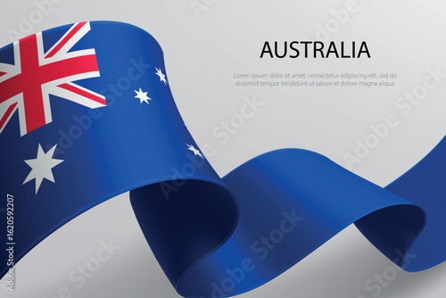 Australia Flag Waving Ribbon Design on Light Background