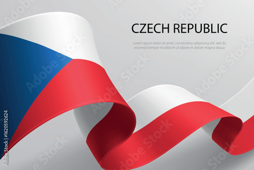 Czech Republic Flag Waving Ribbon Design on Light Background