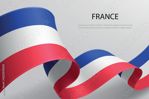 France Flag Waving Ribbon Design on Light Background