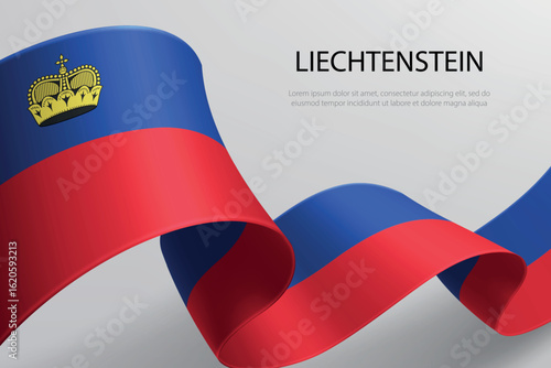 Liechtenstein Flag Waving Ribbon Design on Light Background