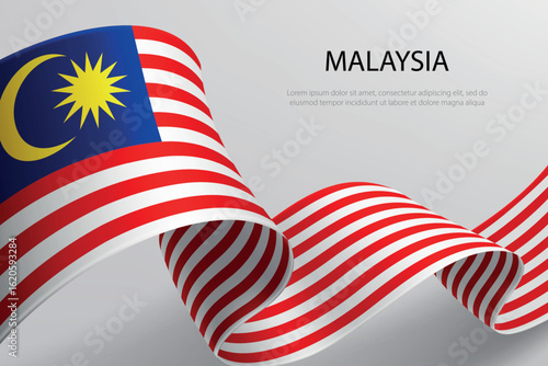 Malaysia Flag Waving Ribbon Design on Light Background