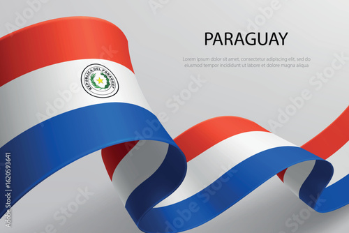 Paraguay Flag Waving Ribbon Design on Light Background