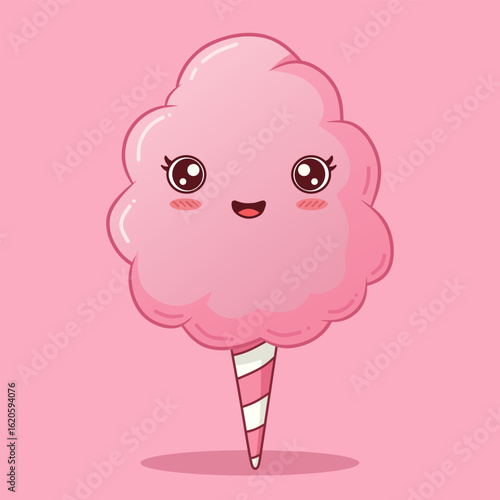 Smiling Pink Cotton Candy Cartoon Character on Pink Background
