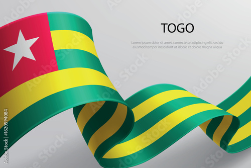 Togo Flag Waving Ribbon Design on Light Background