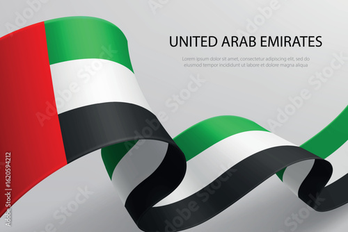 United Arab Emirates Flag Waving Ribbon Design on Light Background