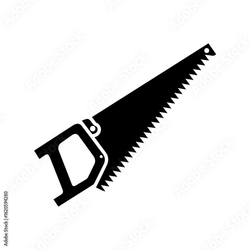 Hand Saw Icon: Black and White Silhouette, Simple Design, DIY Tool Graphic