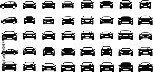 Collection of car silhouettes isolated on white background