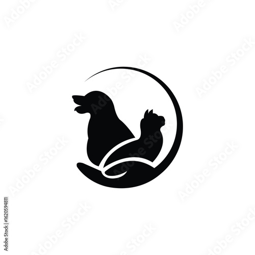 Pet Companionship A Silhouette of Dog and Cat in Circular Design
