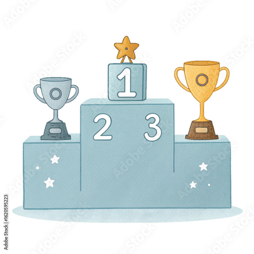 A gleaming gold winner's trophy stands on a podium, a symbol of success and achievement in competition