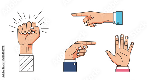 Creative artistic collection of diverse human hand gestures signaling various meanings and emotions