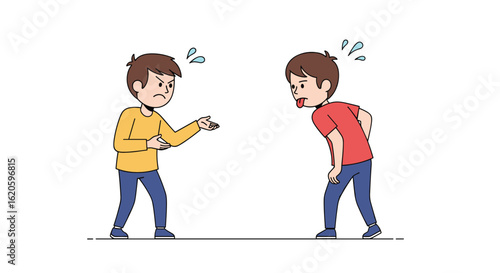 Two young men are arguing heatedly with expressions of anger and frustration on their faces