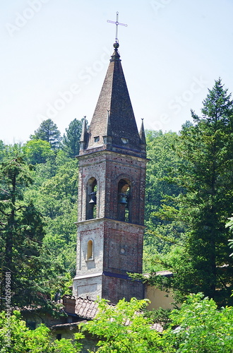 Bell tower of the church of San Jacopo in Cardeto in Biforco, Tuscany, Italy
