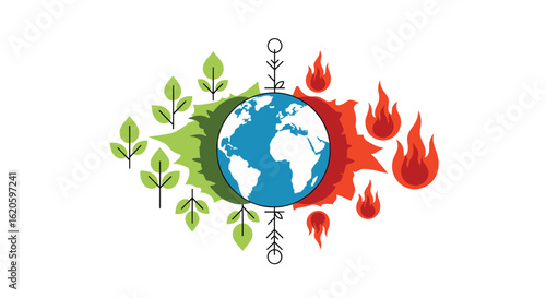 Our planet divided earth faces extreme weather events through growing seasons contrasted with fire disasters threatening ecosystems and habitats