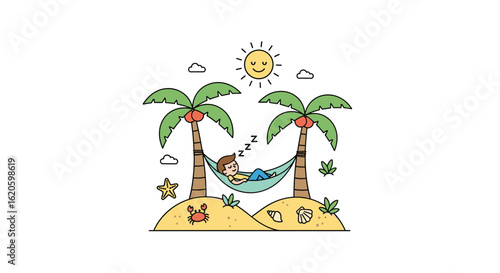 Relaxing vacation on a tropical island paradise under the warm sunshine enjoying a peaceful nap