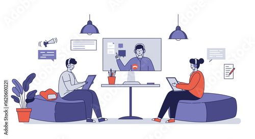 People Attending Online Meeting Using Digital Devices.