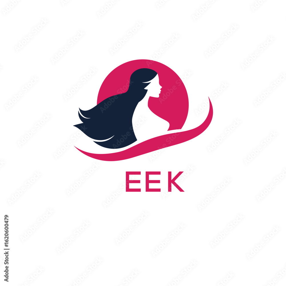 Fototapeta premium EEK Letter Logo. Elegant Woman Silhouette Logo Design for Beauty, Hair Salon, and Cosmetics Branding. 