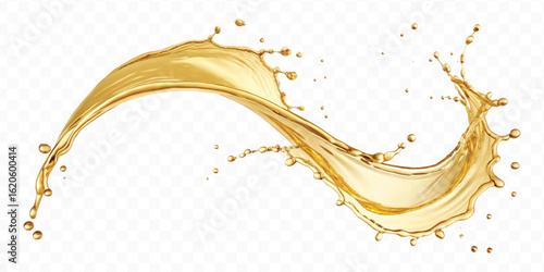 realistic smooth liquid gold or oil  splashes in curve style  isolated on transparent background