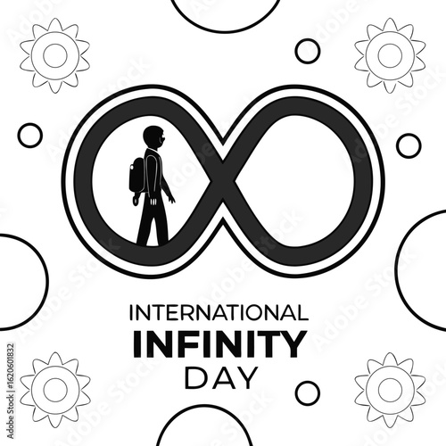 Silhouette of a person walking into an infinity symbol celebrating international infinity day isolated on transparent background