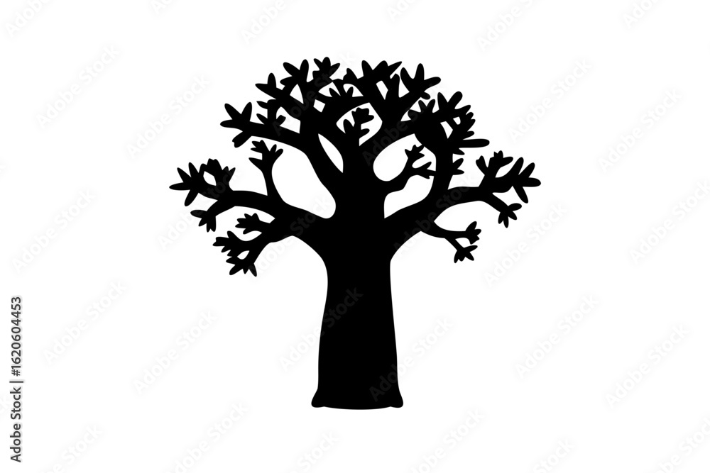 Fototapeta premium Silhouette of a Baobab Tree on a White Background africa