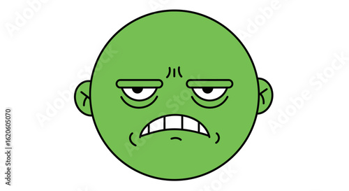 Green Cartoon Face with Angry Expression.