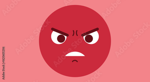 Angry Red Circle Emoji with Furious Expression.