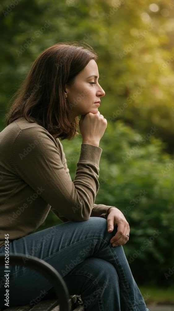 young woman sitting on a bench in park young woman sitting on a bench in park
