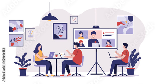 Team Members Participating in a Video Conference Call.