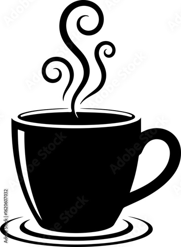 silhouette vector of a cozy coffee mug with steam rising in swirls 