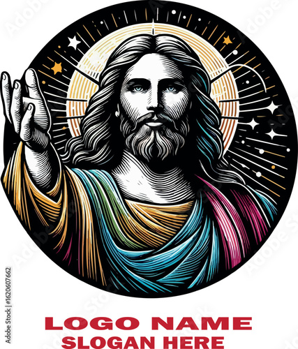 Jesus Christ Slate Engraving logo vector white background