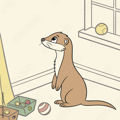A skinny brown ferret was sitting daydreaming alone. Adobe Illustrator Artwork