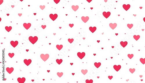 Abstract pattern of hearts in various shades of red and pink