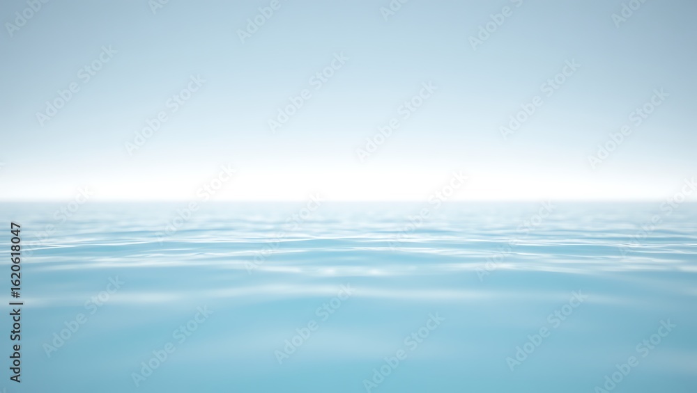 Obraz premium Serene blue ocean surface with gentle ripples extending to a soft, hazy horizon line under a clear sky