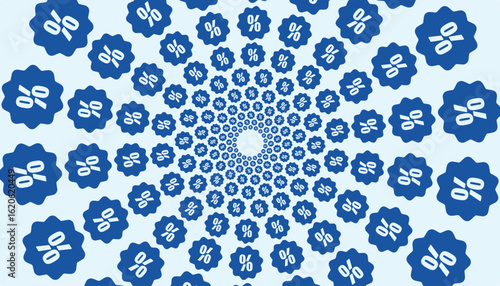 Spiral pattern with percentage discount badges perfect for online sales, promotional banners, and other campaigns.