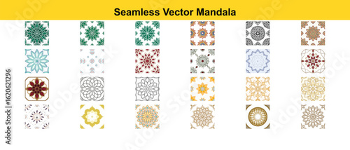 Floral mandala patterns in various colors and styles seamless vector
