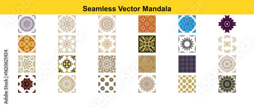 Floral mandala patterns and butterfly motifs seamless vector
