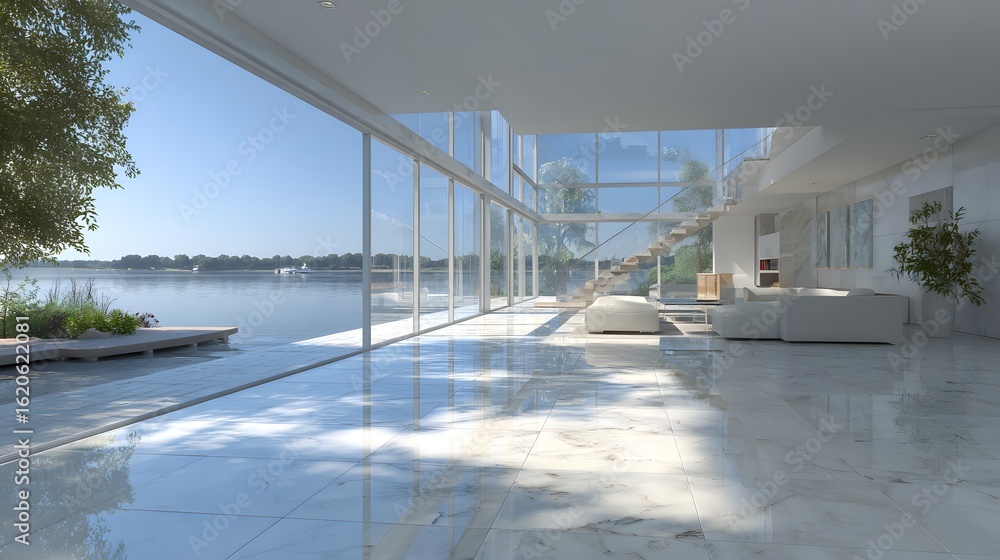 Fototapeta premium Luxurious modern waterfront living room.