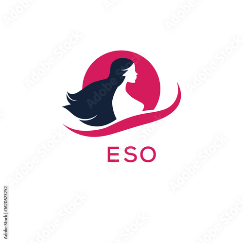 ESO Letter Logo. Elegant Woman Silhouette Logo Design for Beauty, Hair Salon, and Cosmetics Branding.
