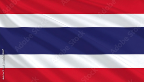 Thailand flag with five horizontal stripes—red, white, central blue—symbolizing nation, religion, and monarchy.