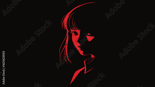 Tableau sur toile Retro Anime Chiaroscuro Vector Woman in Red and Black